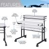 Techni Mobili Rolling Writing Desk with Height Adjustable Desktop and Moveable Shelf; White
