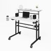Techni Mobili Rolling Writing Desk with Height Adjustable Desktop and Moveable Shelf; White