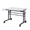 Techni Mobili Rolling Writing Desk with Height Adjustable Desktop and Moveable Shelf; White